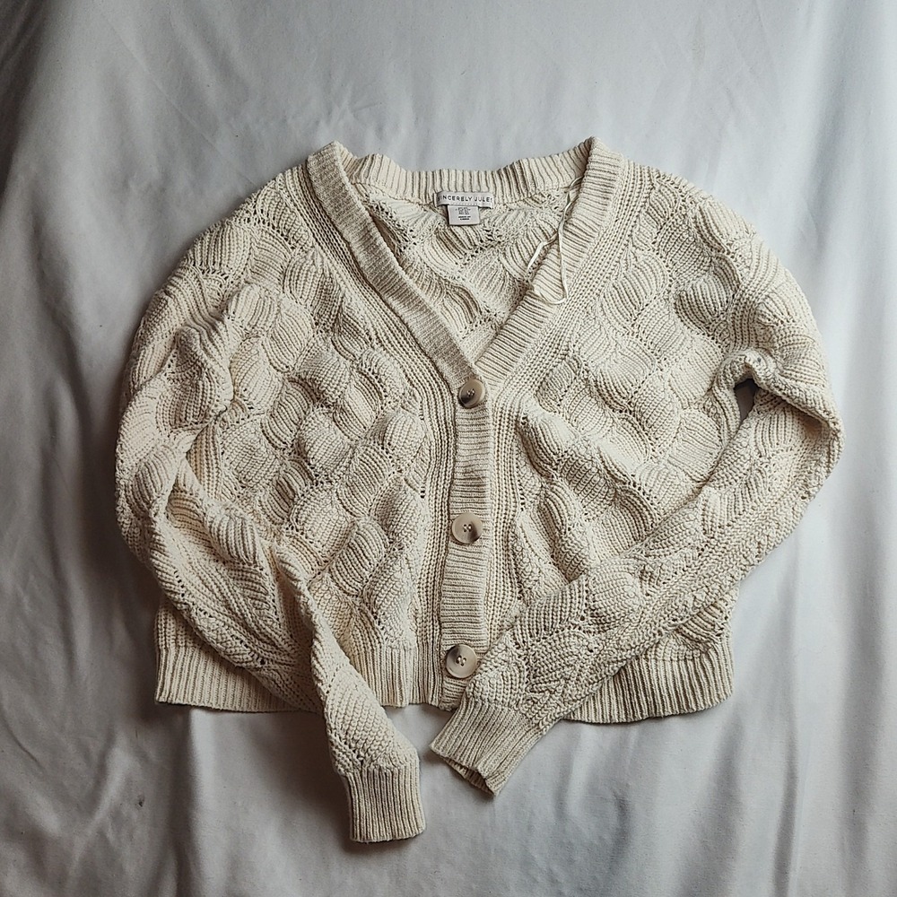 Sincerely Jules Cable Knit Cardigan Sweater Cream Women's Size XS
